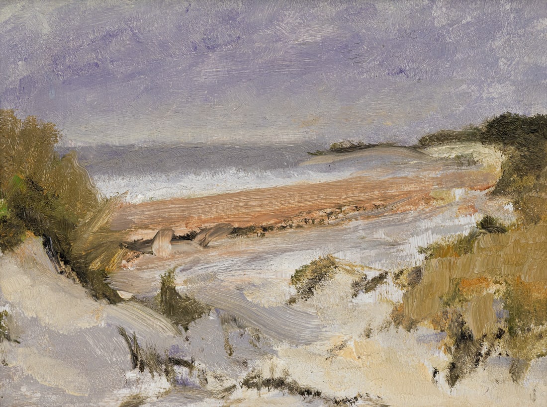Anonymous: Anonymous 28 x 37,5 cm, R. Coastal landscape. Oil on masonite. Private property, Baden-Württemberg. Anonym 28 x 37,5 cm, R. Küstenlandschaft. Öl auf Hartfaserplatte. Privatbesitz,