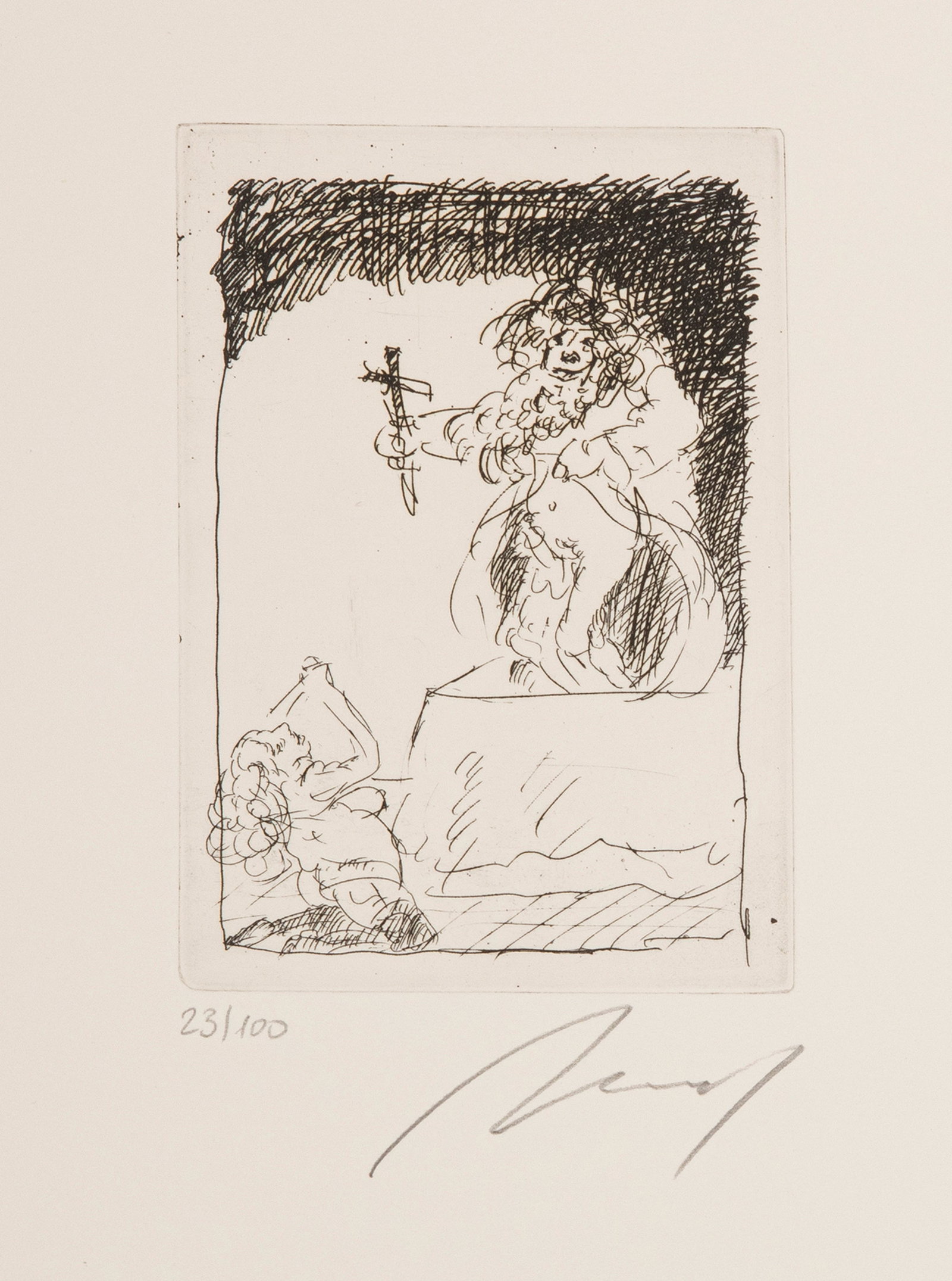 Hrdlicka, Alfred: Hrdlicka, Alfred Wien, 1928 - 2009 Versch., o. R. 2 works: "Baumstudie", 1984; "Kommunion", 1985. Etching on wove paper. Both signed and numbered 34/40, 23/100. Add.: "Alfred Hrdlicka und der Fall