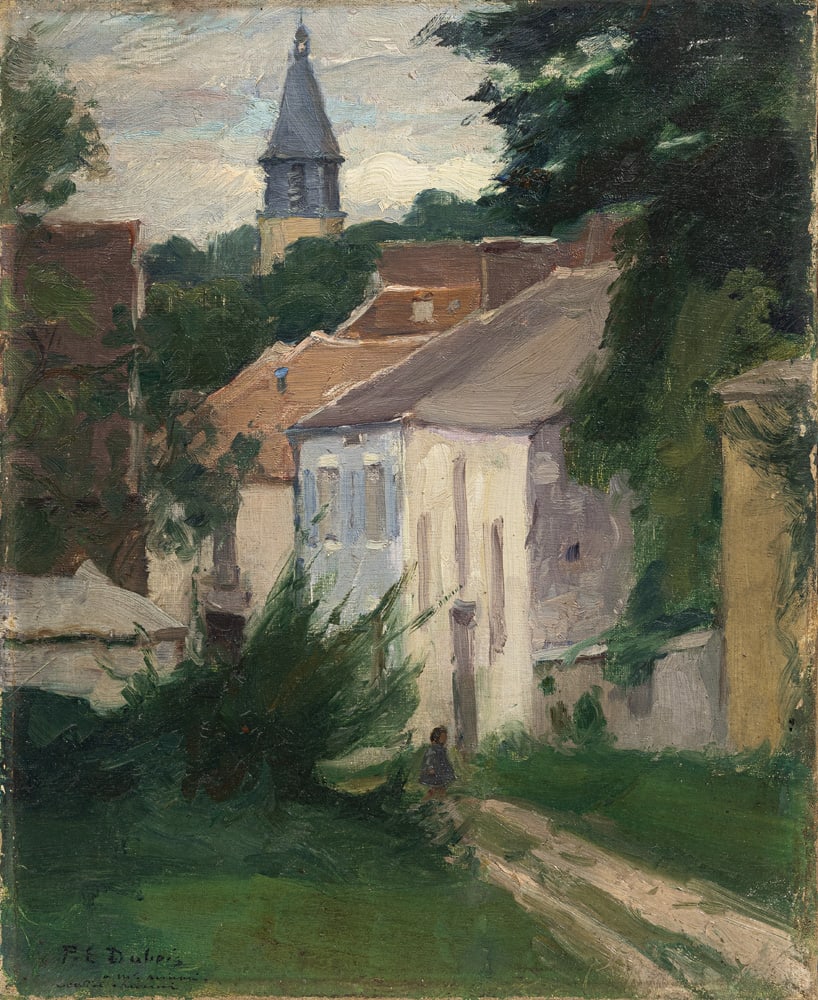 Dubois, Paul Élie: Dubois, Paul Élie Colombier-Châtelot, 1886 - Montbéliard, 1949 41 x 33 cm, o. R. Village view. Oil on canvas. Signed and indistinctly inscribed. Private property, Switzerland. Dubois,