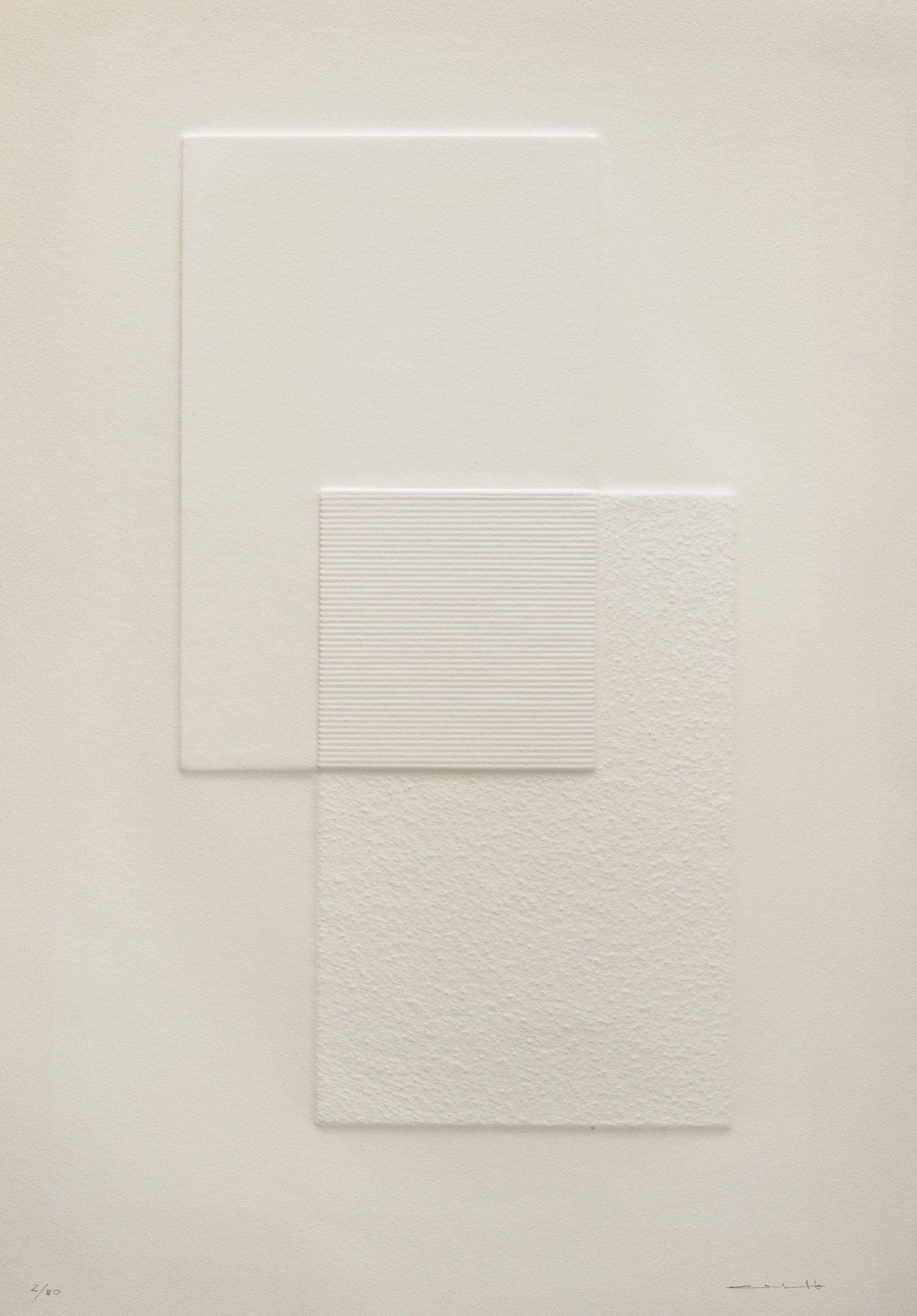 Erb, Leo: Erb, Leo St. Ingbert, 1923 - Kaiserslautern, 2012 Blattgröße: 50 x 34,5 cm, o. R. Untitled, 1986. Embossed print on wove paper. Signed, dated and numbered 2/80. Corporate collection,
