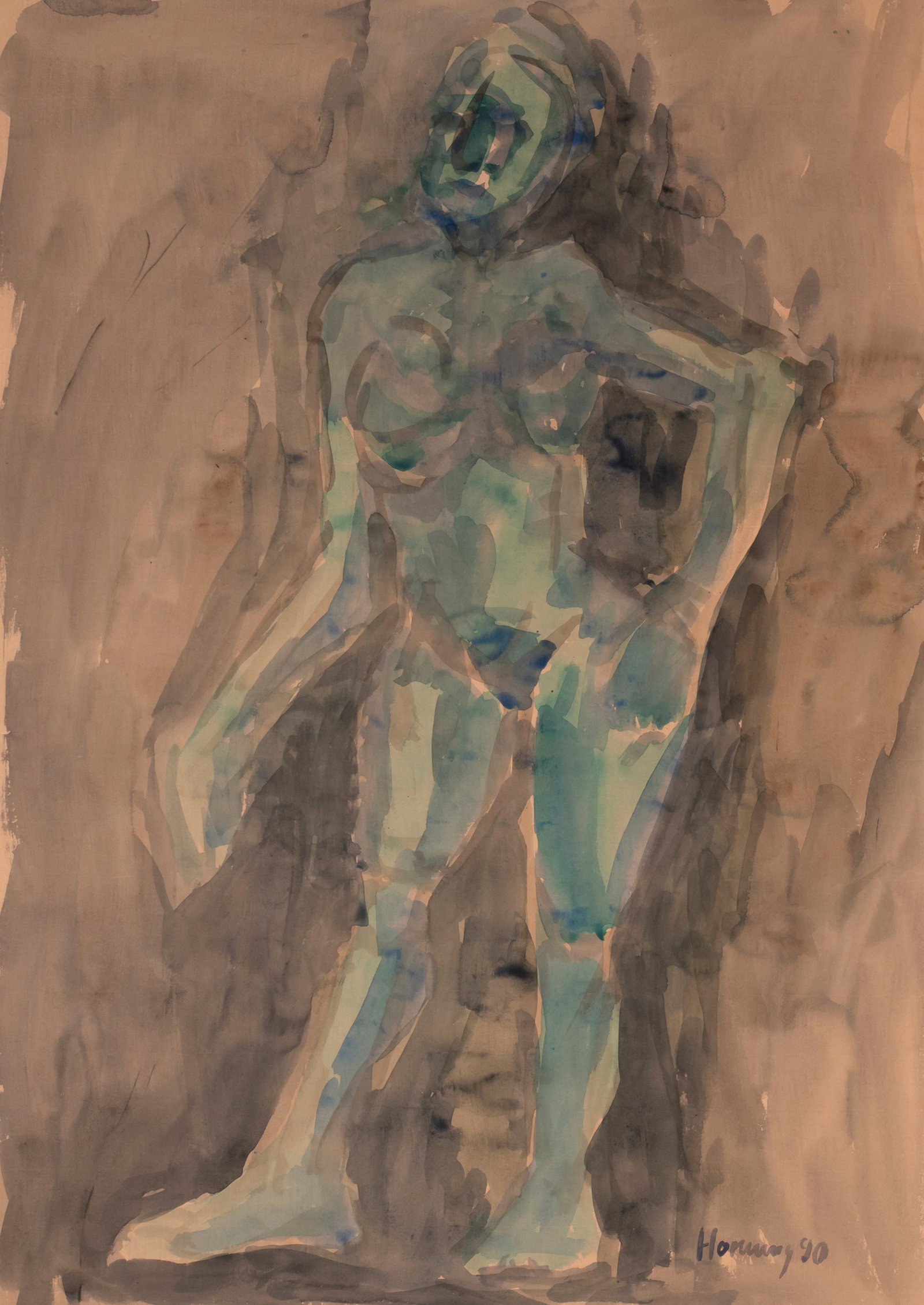 Hornung, Hartmut: Hornung, Hartmut Zehdenick/Havel, 1952 Blattgröße: ca. 76 x 53 cm, o. R. 4 works: Figures, 1989; 1990. Watercolour on paper. All signed and dated. Corporate collection, Germany. Hornung,