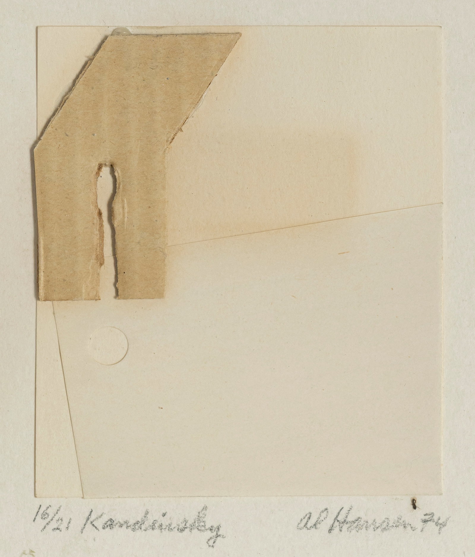 Hansen, Al (Alfred Earl): Hansen, Al (Alfred Earl) 1927 - 1995 12,5 x 11 cm, R. "Kandinsky", 1974. Cardboard and paper collage, mounted on cardboard. Signed and dated in pencil lower right and titled and inscribed "16/21" lowe
