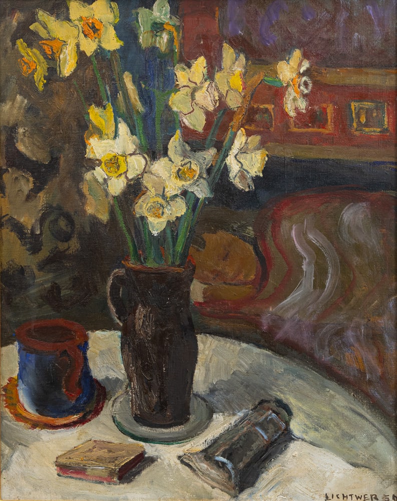 King-Lichtwer, Linde: King-Lichtwer, Linde Heidenheim/Brenz, 1915 - Stuttgart, 1994 60 x 48,5 cm, R. "Blumenstillleben", 1950. Oil on canvas. Signed and dated in oil at the lower right as well as titled on a gallery label