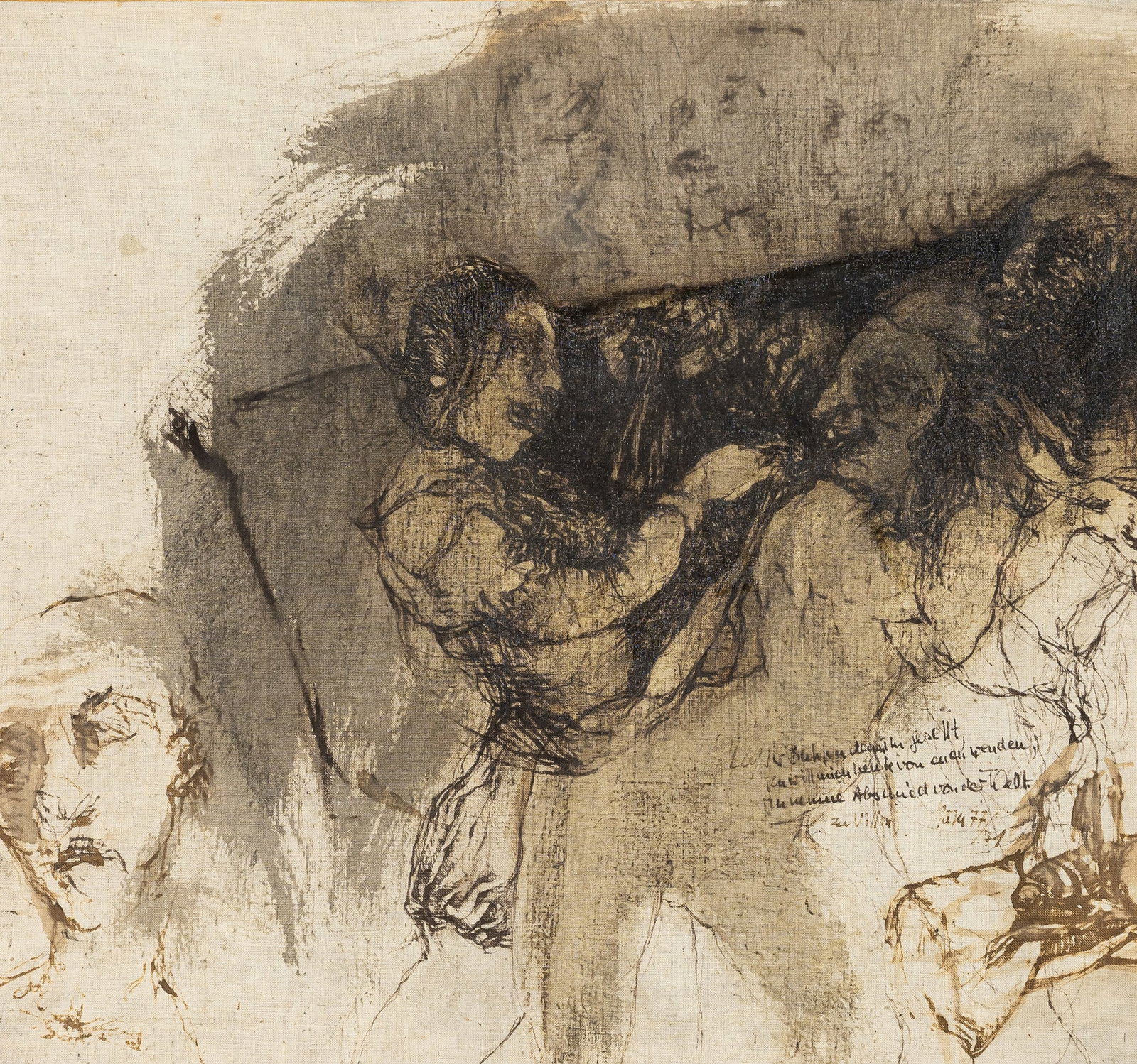 Hämmerle, Joachim: Hämmerle, Joachim Bad Saulgau, 1940 - 2024 37 x 40 cm, R. Untitled, 1977. Mixed media on linen. Monogrammed, dated, inscribed and with dedication. Studio of the artist. Private property,