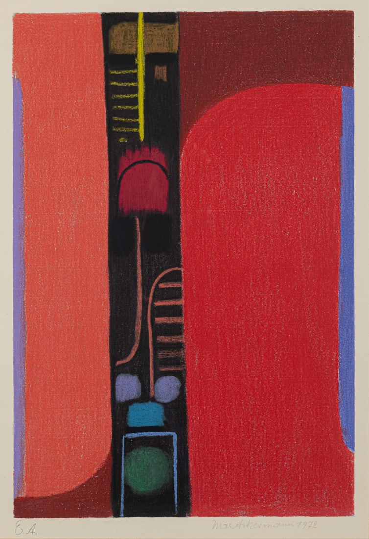 Ackermann, Max: Ackermann, Max Berlin, 1887 - Unterlengenhardt, 1975 48 x 32,5 cm, R. "Überbrückte Kontinente VI", 1972. Silkscreen print on wove paper. Signed, dated and inscribed "E.A.". Edition: 100