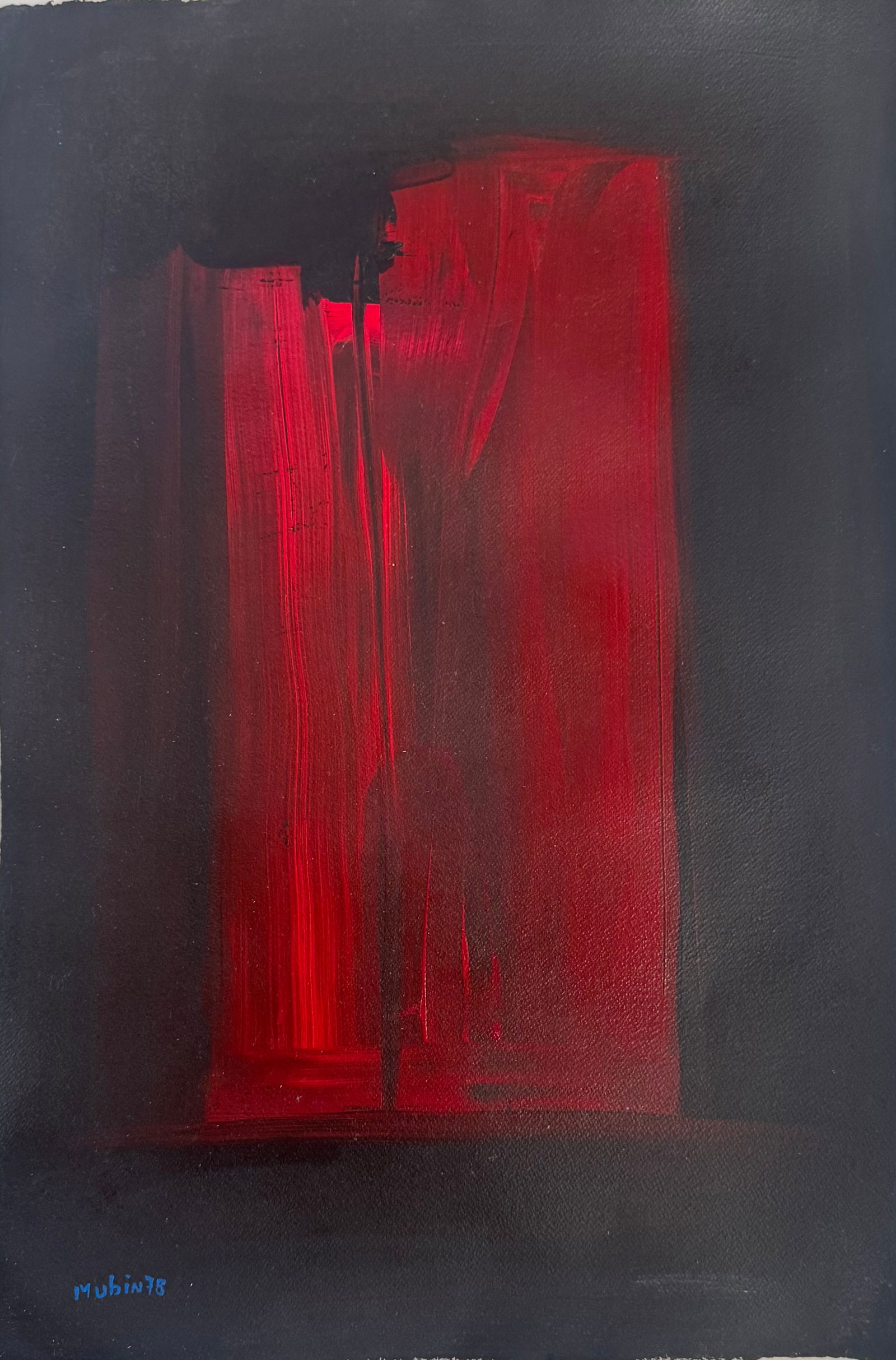 Orhon Mubin (Turkish, 1924–1981): An oil on paper by Orhon Mubin, a Turkish modernist artist recognized for his explorations in abstraction, expressive color fields, and refined compositional balance. Mubin's work often reflects a syn