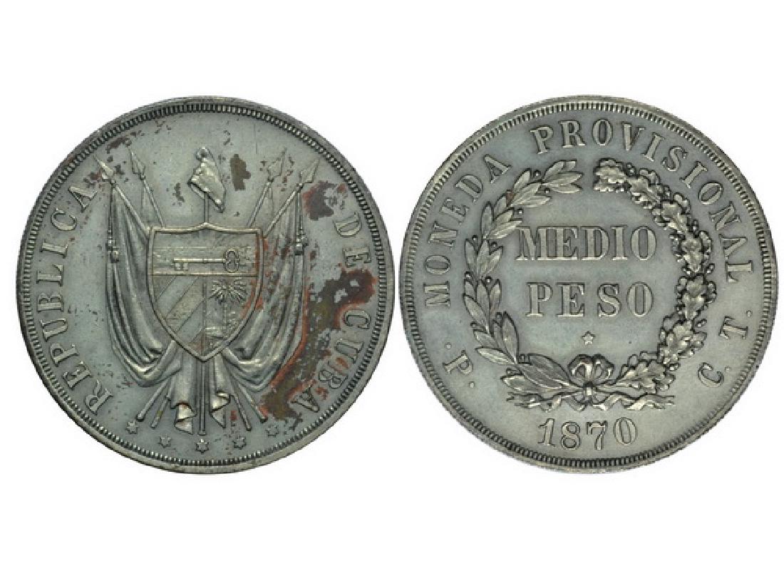 CUBA 1870 Medio (1/2) Peso Nickel Plated Copper (1 of 1)