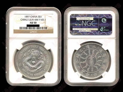 CHINA-CHIHLI 1897 1 Dollar Silver, NGC AU50: CHINA-CHIHLI 1897 One Dollar Silver, L&M444, Y65.1, NGC AU50