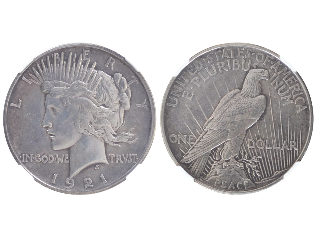 United States of America 1921 Peace Dollar Silver, High Relief, KM-150, NGC AU DETAILS, Cleaned, (1 of 1)