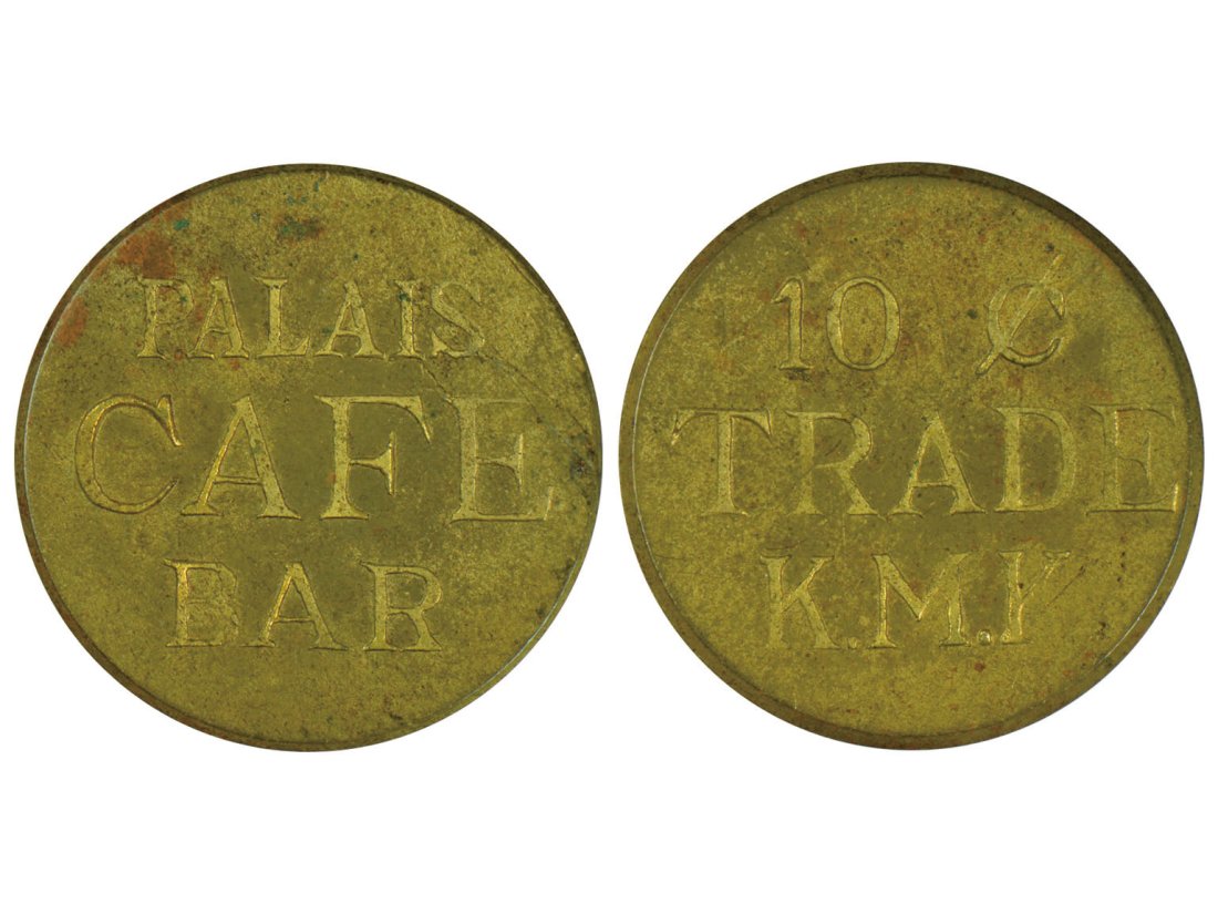 CHINA-SHANGHAI Undated Palais Cafe Bar Slot Machine Token 10 Cents, Diameter 21mm, UNC, BWS (1 of 2)
