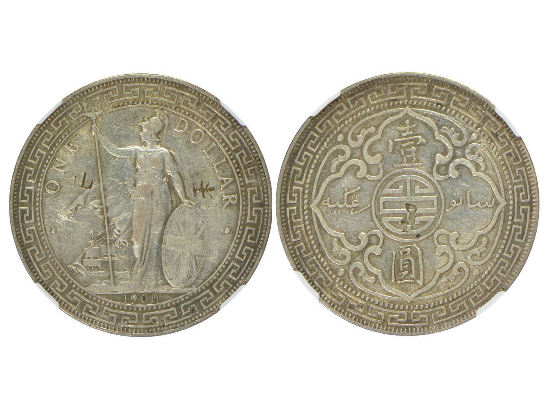 GREAT BRITAIN 1900-B One Dollar, NGC XF DETAILS, Chopmarked, Frank Rose Collection, Rare (1 of 1)