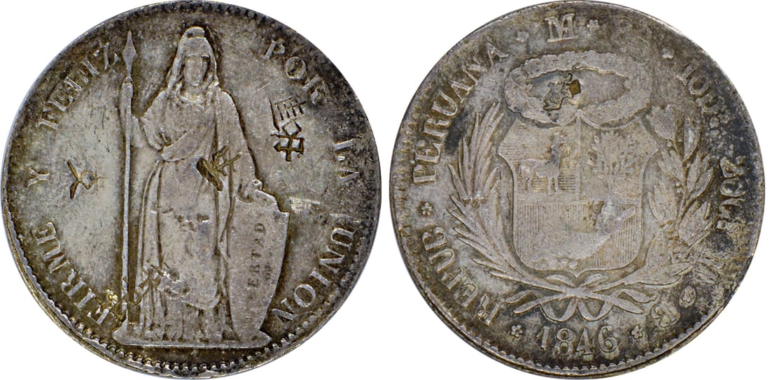 PERU 1846-LIMA MB 8 Reales Silver, NGC XF DETAILS, Chopmarked, F.M. Rose Collection, Extremely Rare (1 of 2)