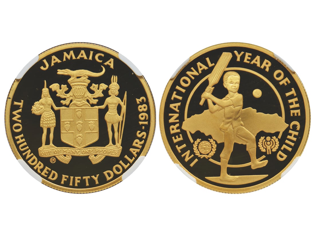 JAMAICA 1983-CHI Year of the Child 250 Dollars Gold Piefort, NGC PF 70 ULTRA CAMEO (the Only Best (1 of 2)