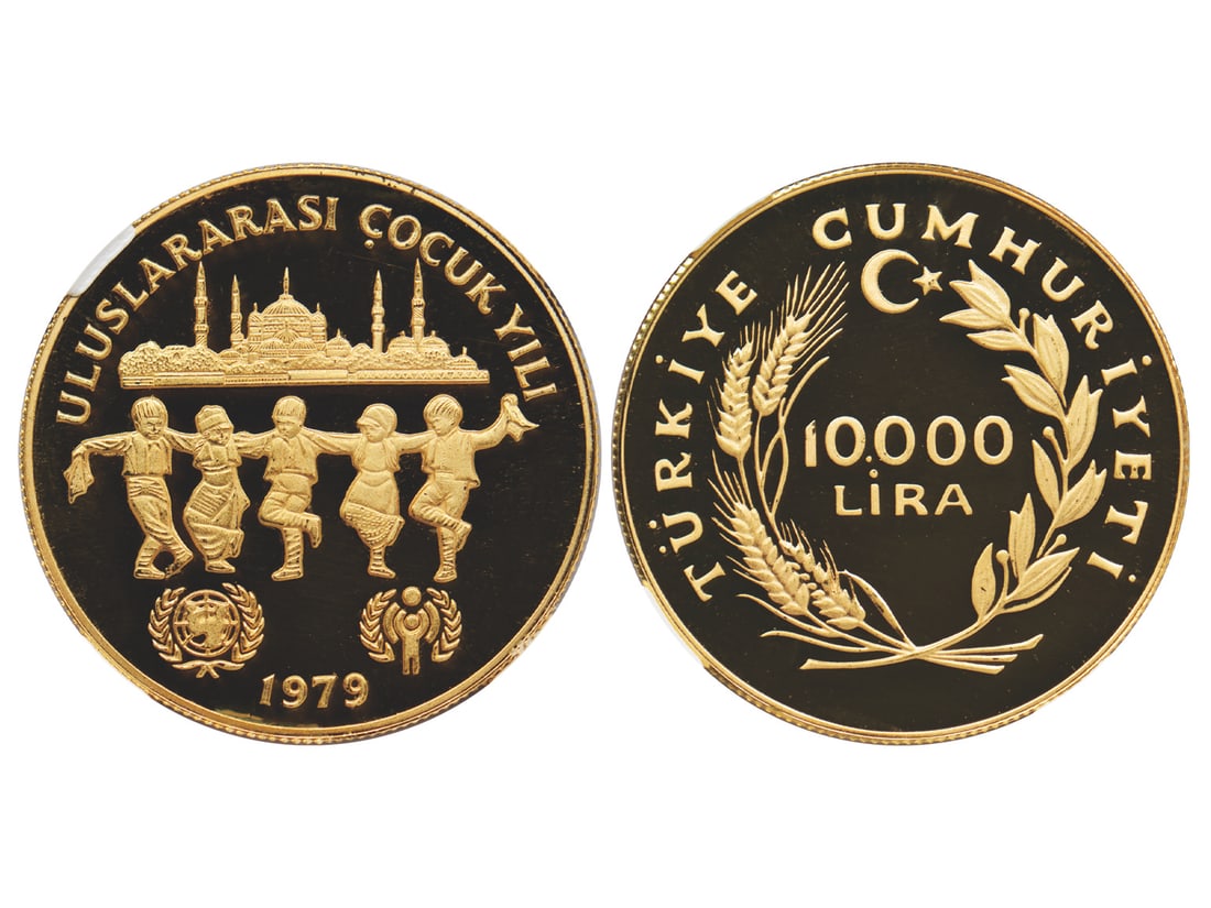 TURKEY 1979 Year of the Child 10, 000 Lira Gold Piefort, NGC PF 69 ULTRA CAMEO (the Best Grade), (1 of 2)