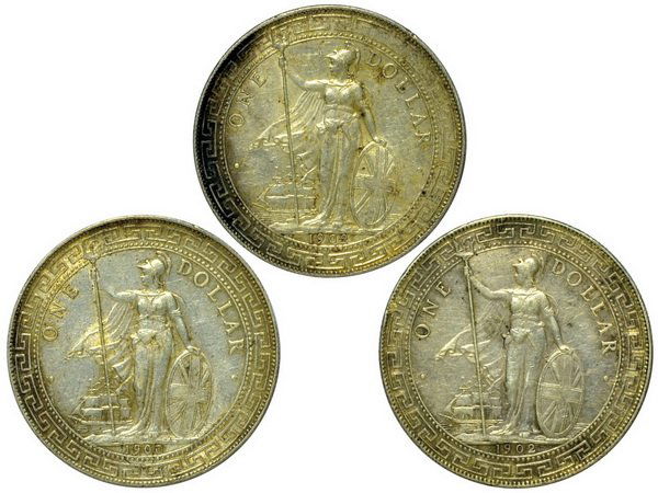 GREAT BRITAIN 1900 & 1902 One Dollar Silver (3) (1 of 4)