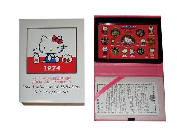JAPAN 2004 HELLO KITTY 30th Anniversary Set (6): JAPAN 2004 HELLO KITTY 30th Anniversary Proof Coin Set (6), made by Japan Mint, with Original Box