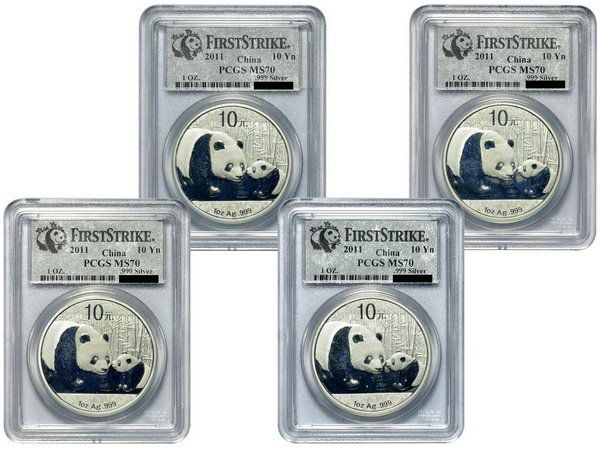 CHINA 2011 Panda 10 Yuan 1 Oz Silver(4) PCGS MS70 (1 of 5)