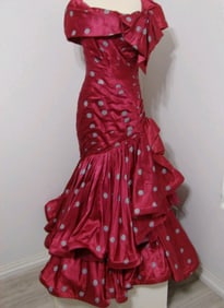Vintage Red and Grey Polka Dot Formal Gown