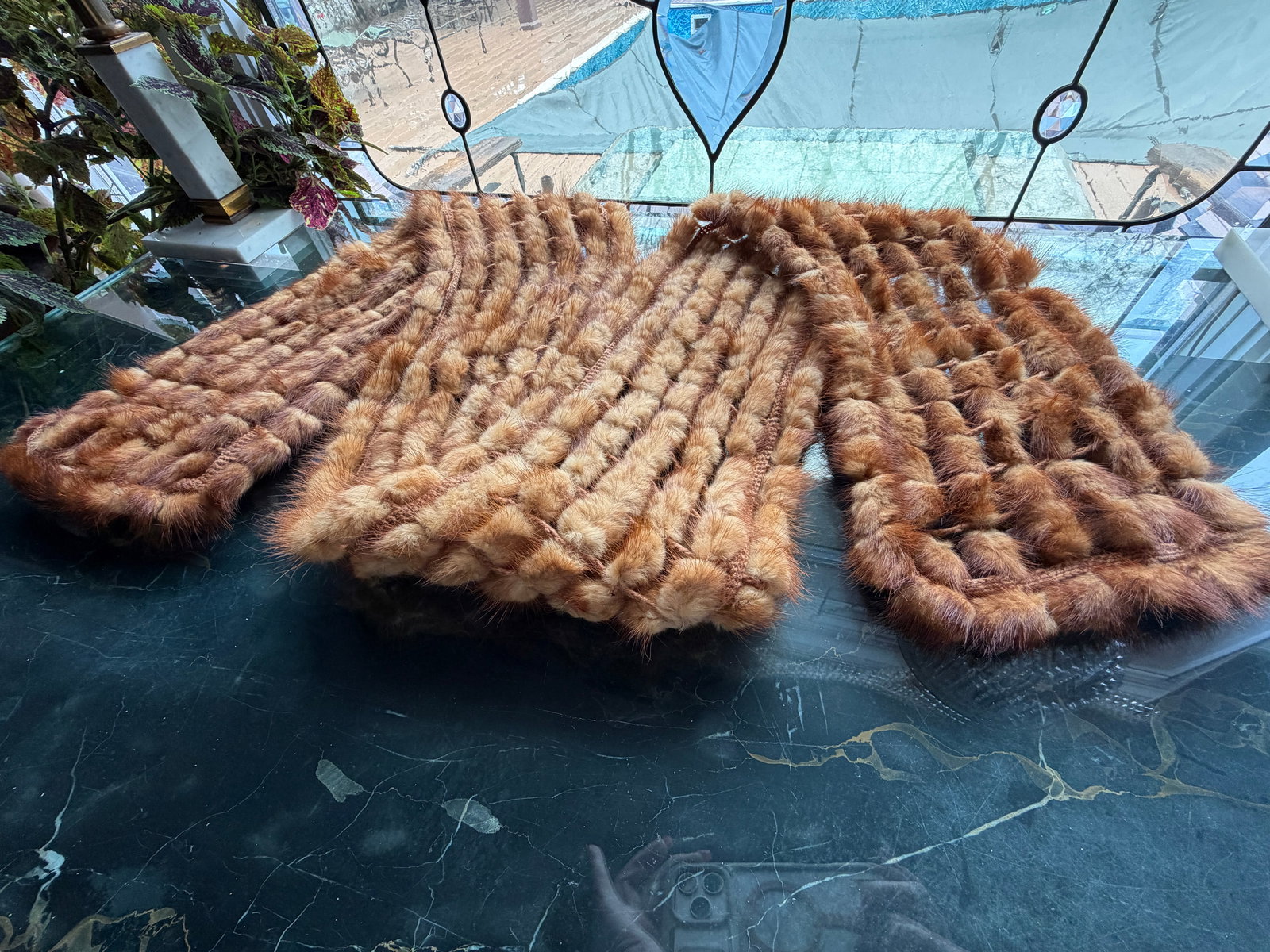 Adrienne Landau knitted mink scarf, deep honey color (1 of 4)