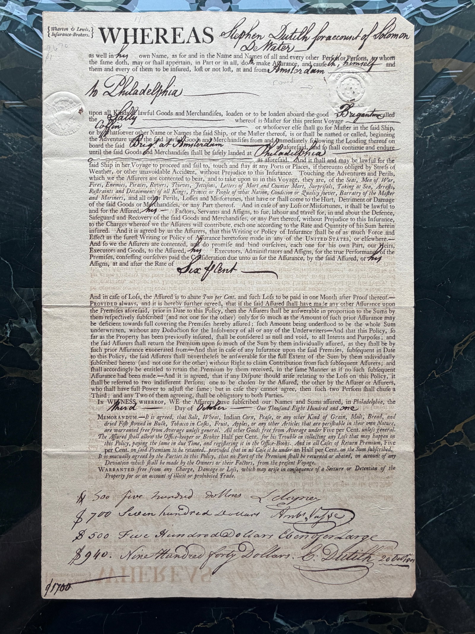 Oct 3 1801, Marine Ins Policy (1 of 10)
