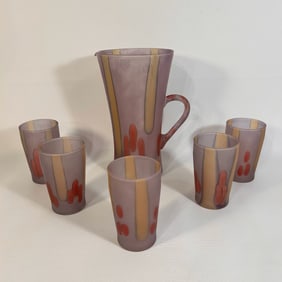 Rueven Style Nouveau Frosted Art Pitcher with 5 Glasses