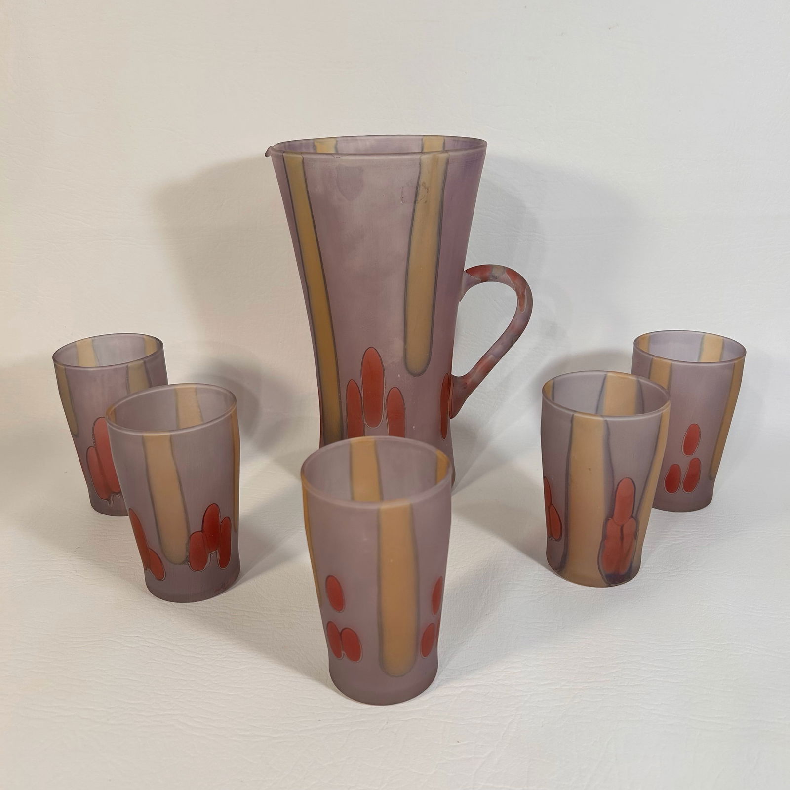Rueven Style Nouveau Frosted Art Pitcher with 5 Glasses
