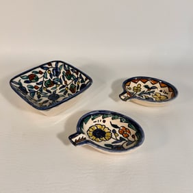 Vintage Jerusalem Ceramic Painted Pottery Kitchen Set of 3