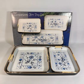 Nesting Lacquerware 3-piece Japanese Tray Set with Original Packaging