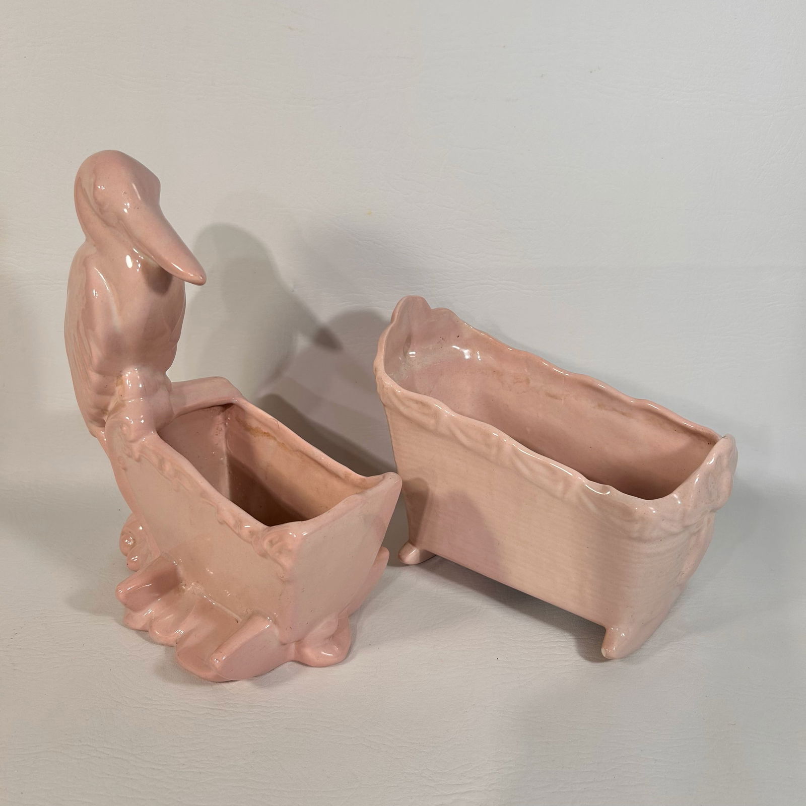 1950's Haeger Pink Baby Girl Stork and Cradle Ceramic Planters with Original Stickers (1 of 4)