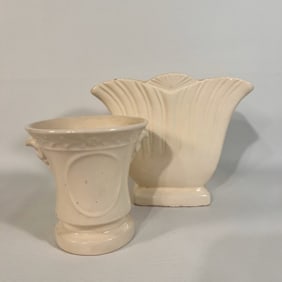 1950's Ceramic Cream Colored Planter Set of 2