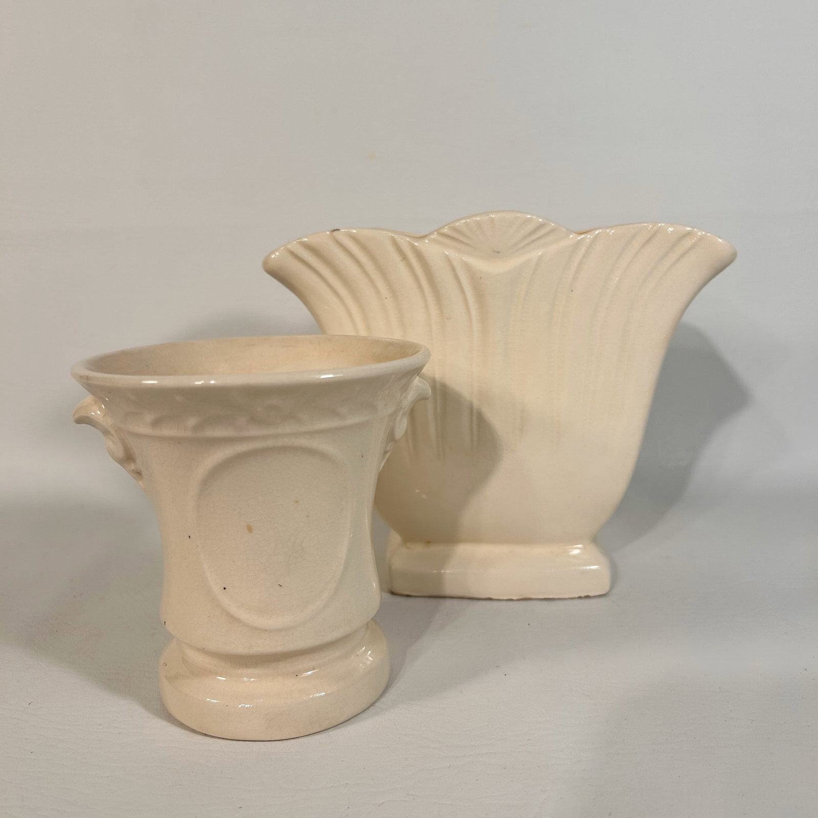 1950's Ceramic Cream Colored Planter Set of 2: Item comes exactly as pictured