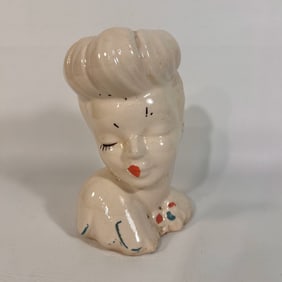 Midcentury Ceramic Lady Head Planter Vase