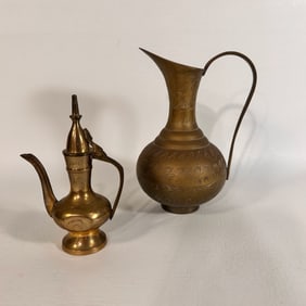 Vintage Brass Pitcher and Oil Jar