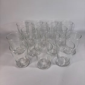 Vintage Set of 14 Juice Glasses, Flared Base Clear Glass
