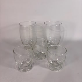 Vintage Drinking Glass Set of 5, 3 small 2 medium