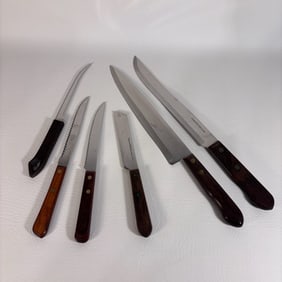 Vintage Kitchen Utility Knife Lot, Wood Handled Stainless Steel, USA Made