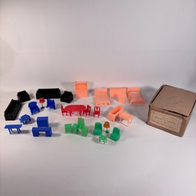 1960s Mini Plastic Doll Furniture Set, Made in Hong Kong, 1-2in tall