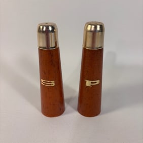 Vintage Faux Wood Salt & Pepper Shaker 1960s Gold Accent