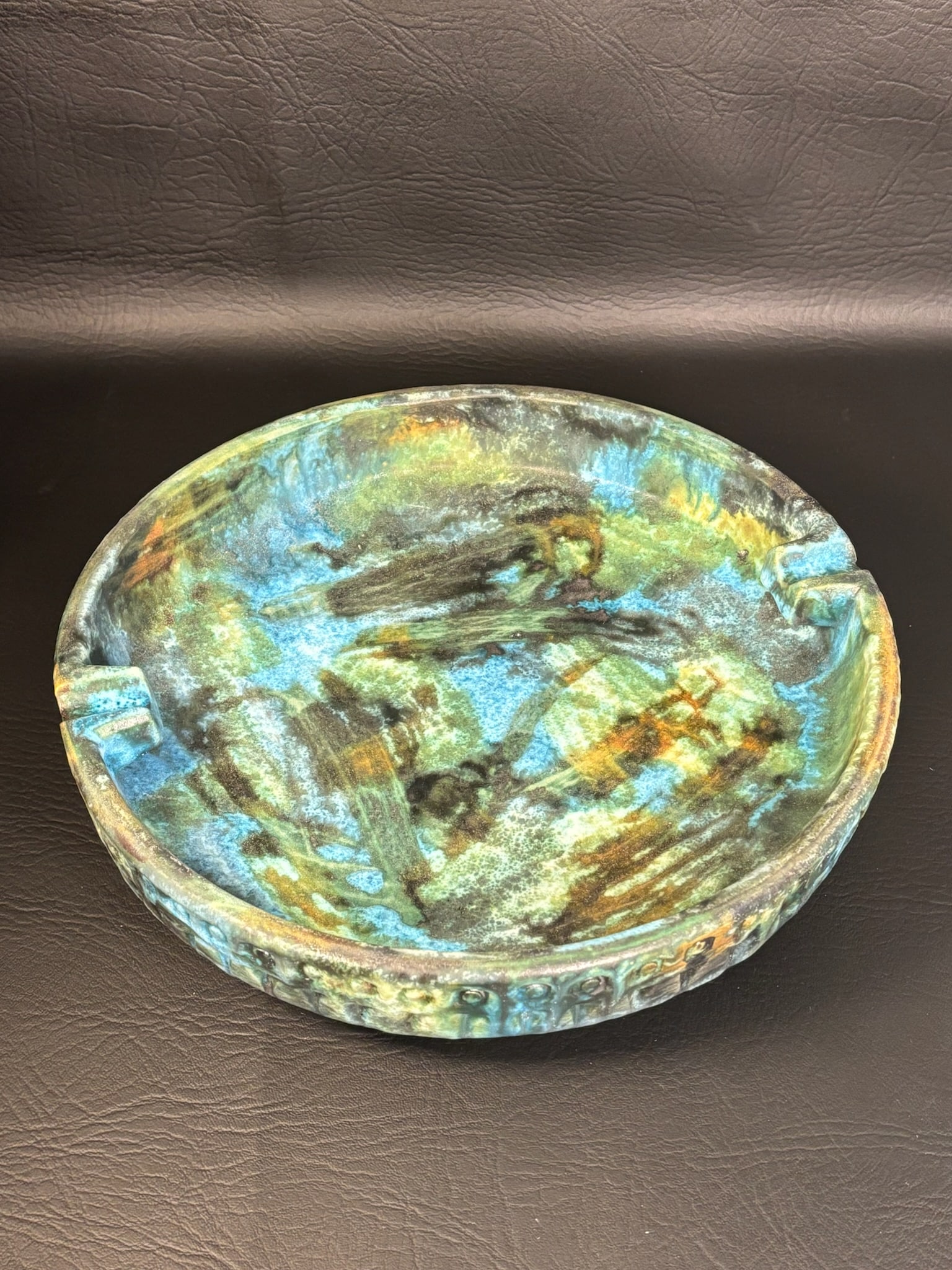Mid Century Raymore Pottery Ashtray 10"Sea Garden Glaze Designed by Alvino Bagni Italian: Item comes exactly as pictured