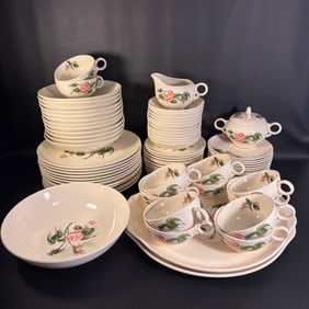 Mid Century Universal Bellerina Moss Rose Dinnerware Set, Service for 12, 78 Piece Set
