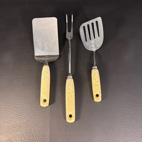 Vintage Ekco Cooking Utensils Chromium Gold Speckled Gold Handles MCM