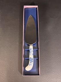 Vintage Prill Sheffield Cake Server Blue and White Porcelain Handle Stainless Steel England