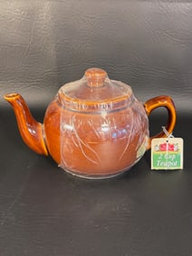 Brown Glaze Pottery Teapot East West Dist. Co Like New