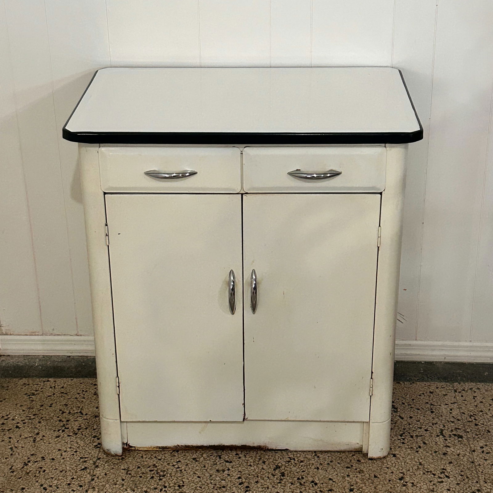 Midcentury Enamel Top Storage Cabinet: W30in H33in D20in