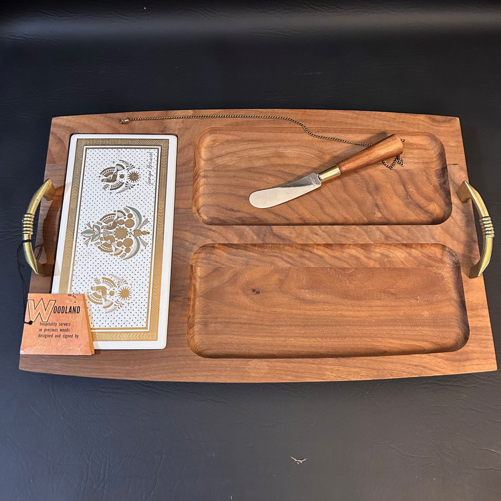 MCM Georges Briard Teak Cheese Board with Attached Knife: Item comes as pictured.