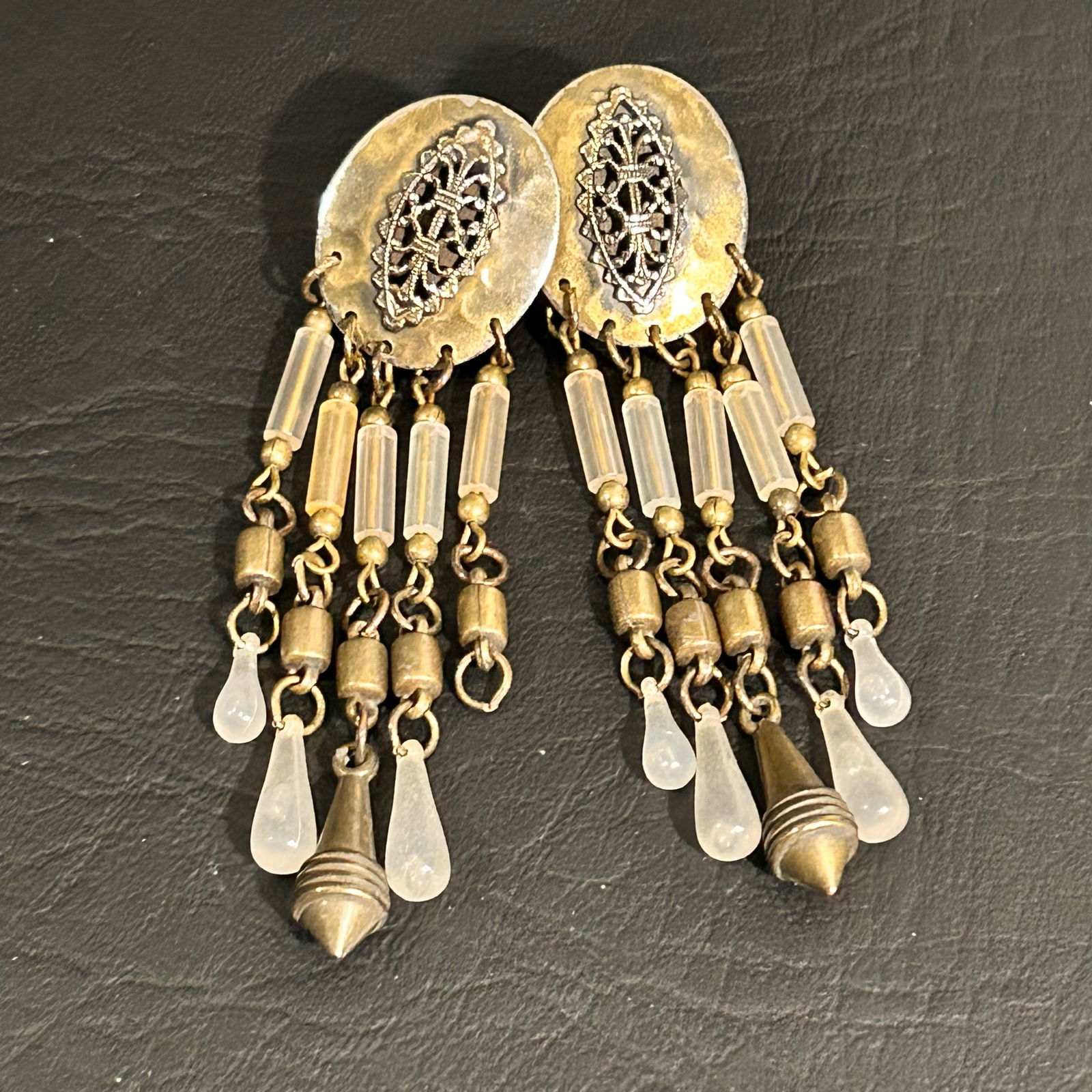 Vintage Brass Dangle Clip-On Earrings (1 of 3)