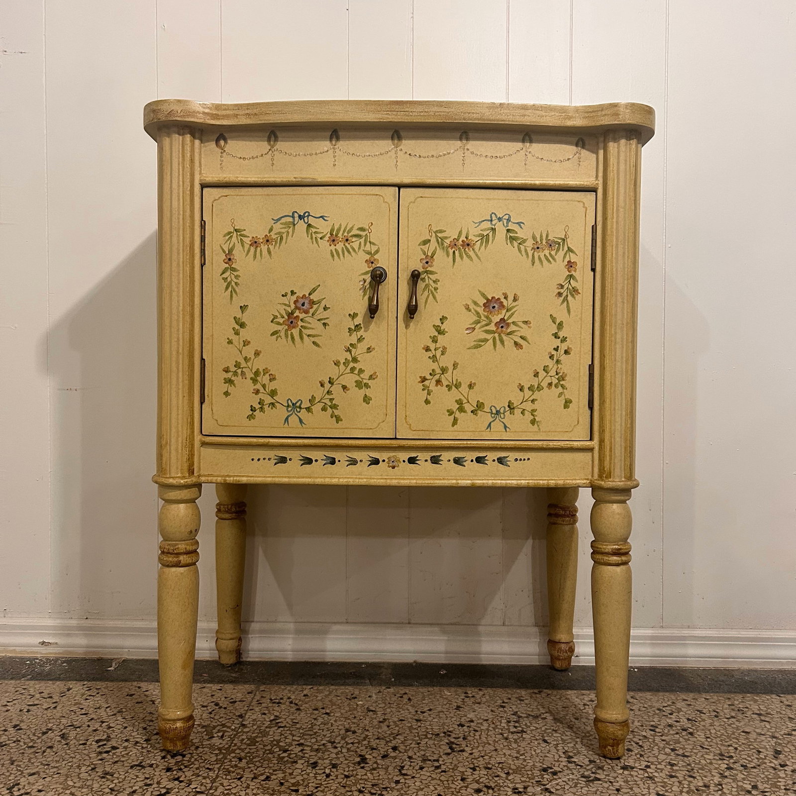 Modern French Wood Style Cabinet Nightstand: W24in H20.5in D14in