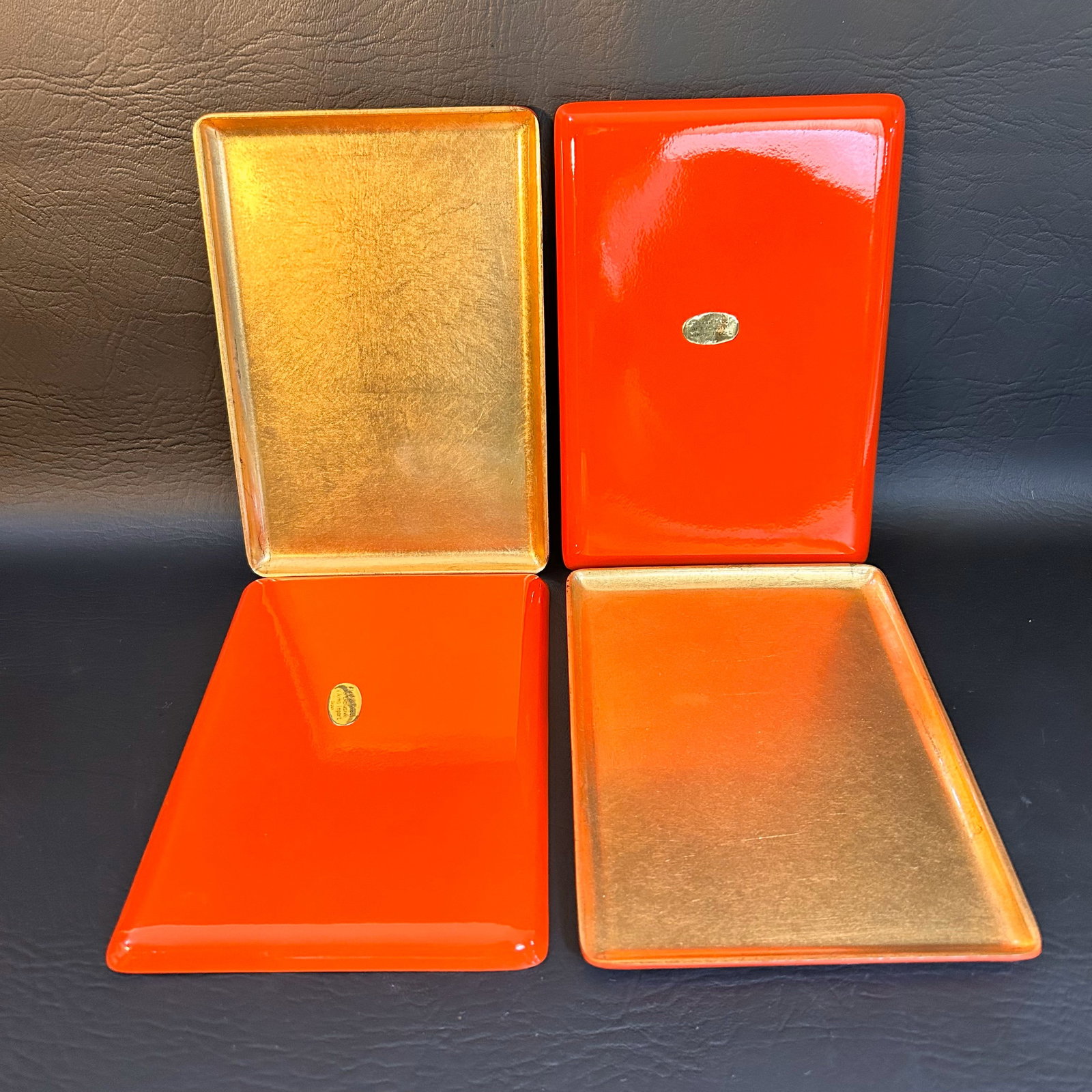 MCM Vintage 1950's Canapé Tray set of 4 MADE in Japan Viking Import: BOX W8in D5.5in H1.5in