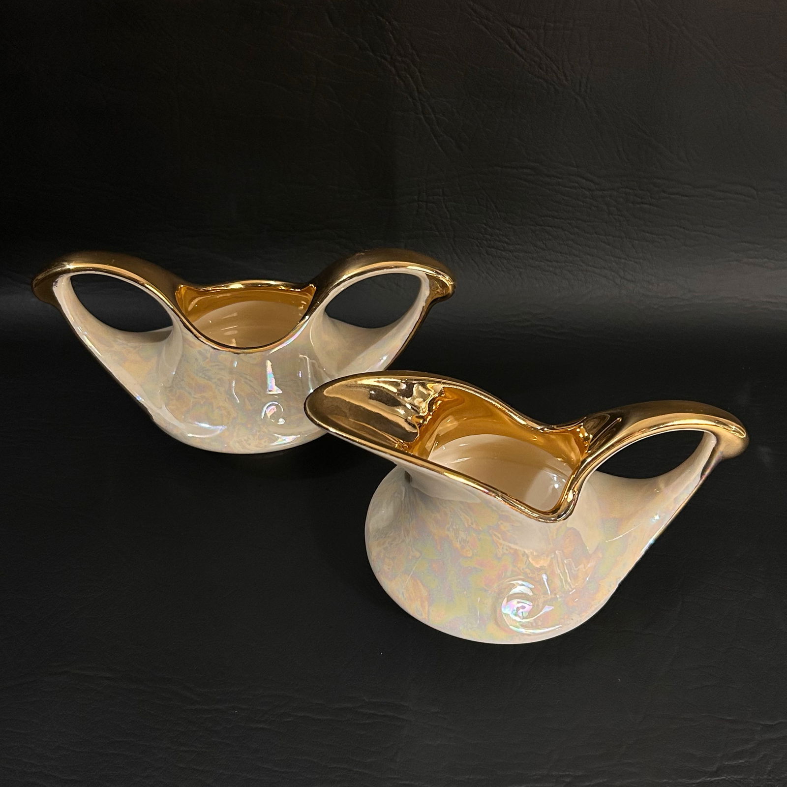 Art Deco Vintage Pearl China Co 22k Gold Handpainted Lusterware Sugar & Cream Set, USA MADE (1 of 4)