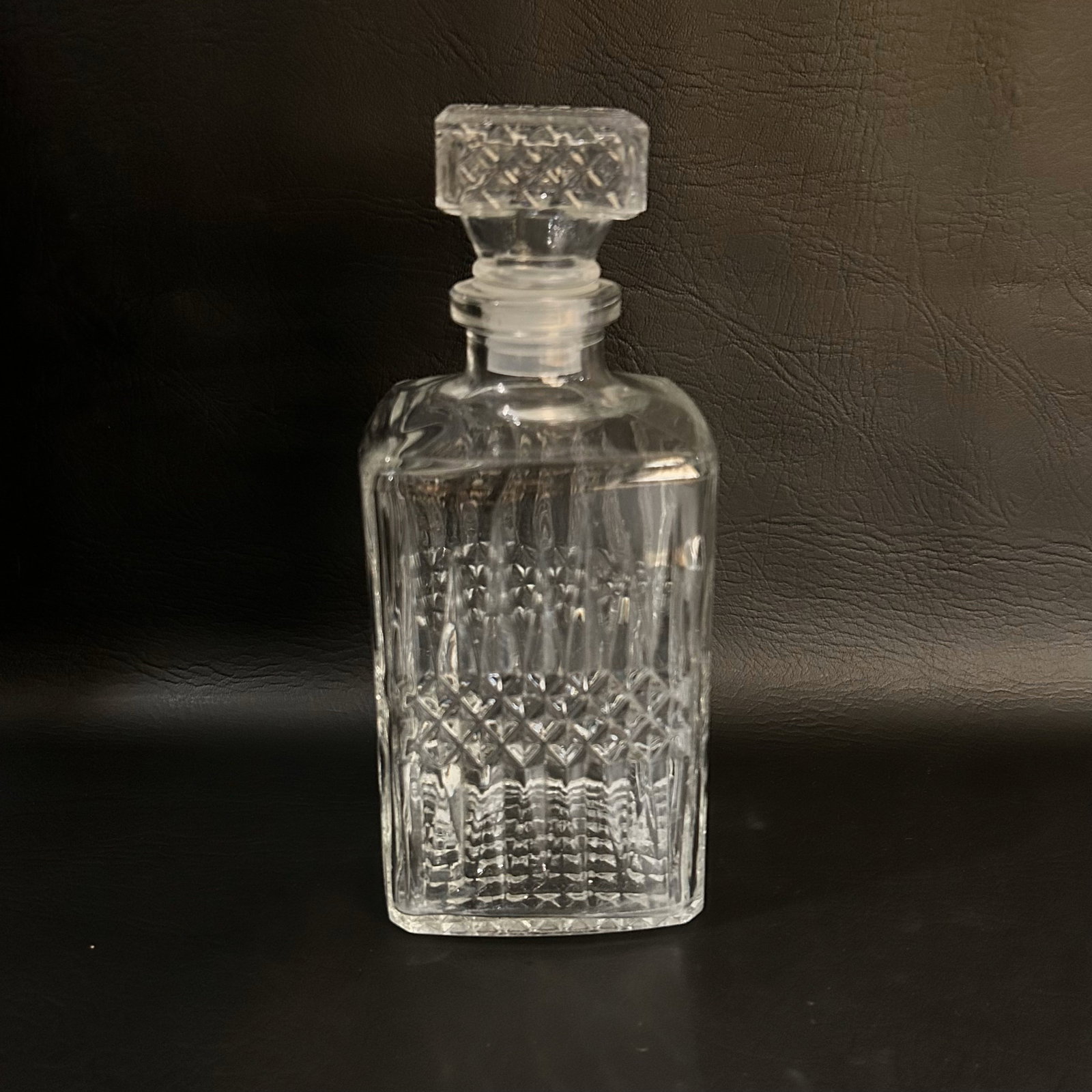 Vintage Diamond Pattern Barware Glass Decanter: W4in D4in H9in